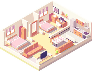 isometric room with furniture Vector illustration