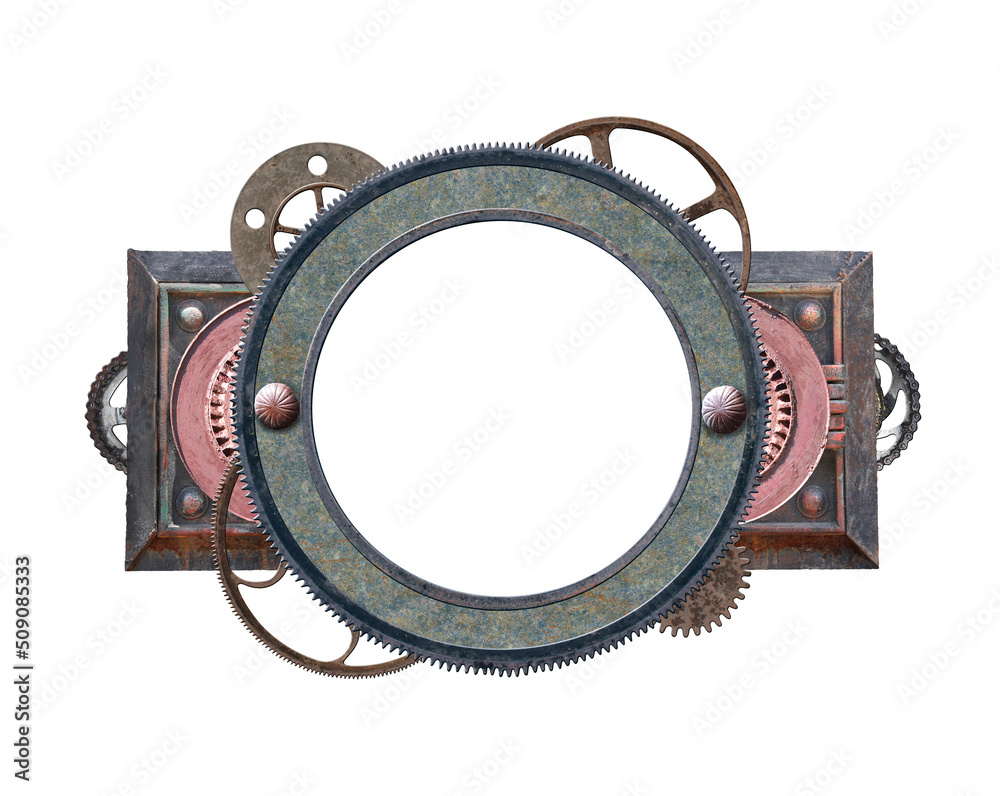 Canvas Prints Metallic round frame with vintage machine gears and retro cogwheel