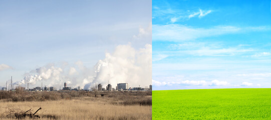 Ecology, nature, pollution, and clean energy concept. Environmental pollution