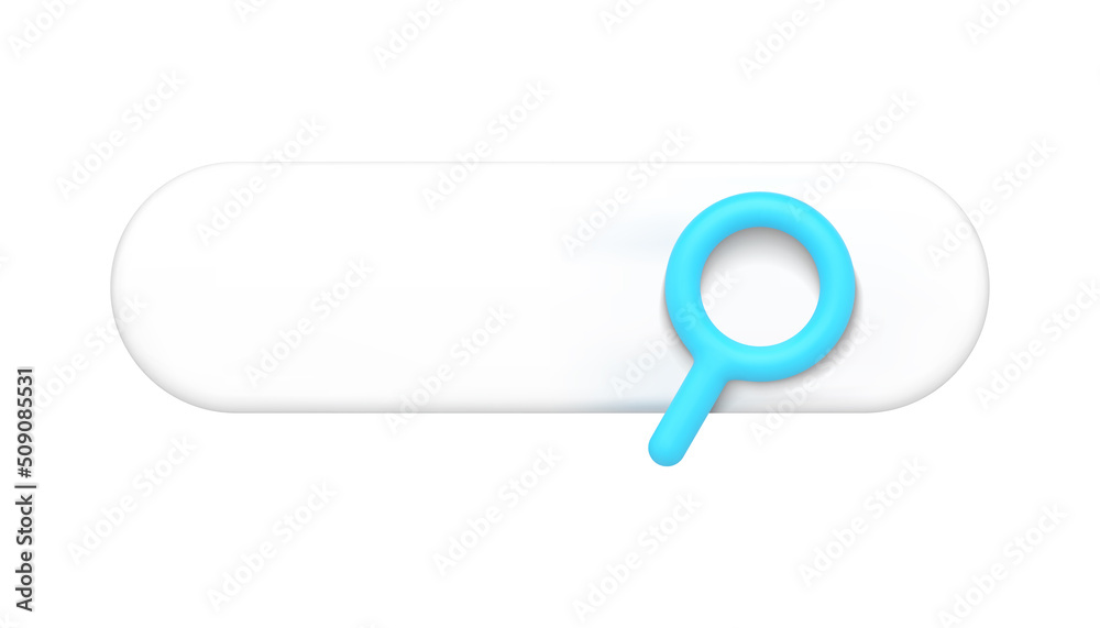 Poster searching bar internet navigational string blue magnifier front view realistic 3d icon vector