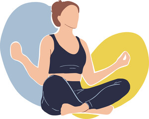 A girl does yoga illustration in the style of flat. Vector illustration