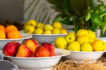 Fresh apples from farm on the table in buffet fruit line
