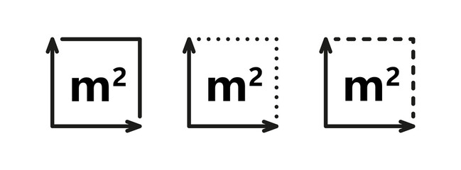 Square Meter icon. M2 sign. Flat area in square metres . Measuring land area icon. Place dimension pictogram. Vector outline illustration isolated on white background.