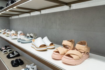 Close-up of summer leather women's slates