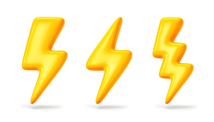 Yellow thunderbolt icon. Flash of lightning symbol isolated on white. Clipping path included