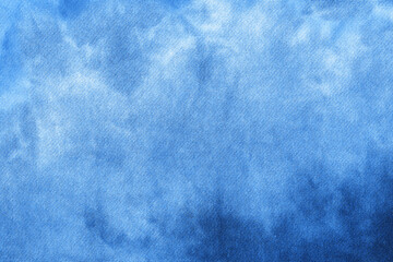 Abstract tie dye indigo blue fabric cloth Boho pattern texture for background or groovy wedding card, sale flyer, 60s, 70s poster, kid tie-dye diy backdrop. Modern Watercolor Wet Brush Fabrics Art