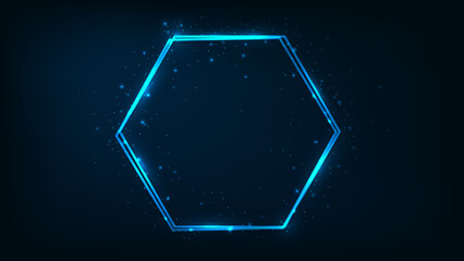 Neon double hexagon frame with shining effects