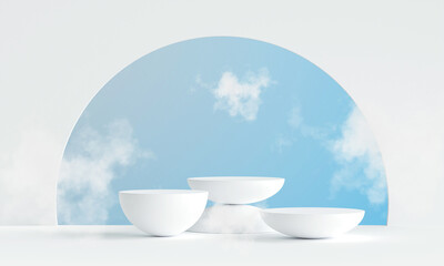 podium with blue sky for product presentation. Natural beauty pedestal, 3d illustration