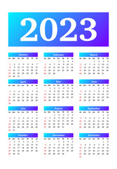 Calendar for 2023 isolated on a white background