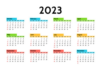 Calendar for 2023 isolated on a white background