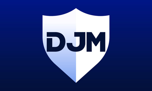 DJM shield logo design on blue background vector template | monogram logo | abstract logo | wordmark logo | letter mark logo | business logo | brand logo | flat logo, minimalist logo.