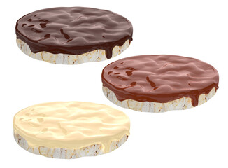Rice cake dipped in milk and dark chocolate
