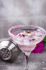 Pink cocktail Margarita with rose syrup