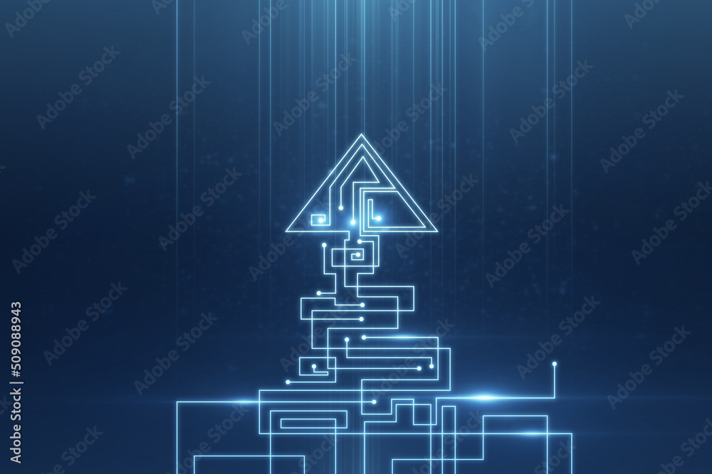 Aufkleber Abstract digital texture with maze arrow. Technology, data and growth concept. 3D Rendering.