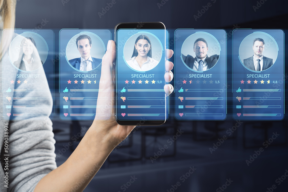 Poster cv online to choose the perfect employee for business. modern technologies for simplifying the human
