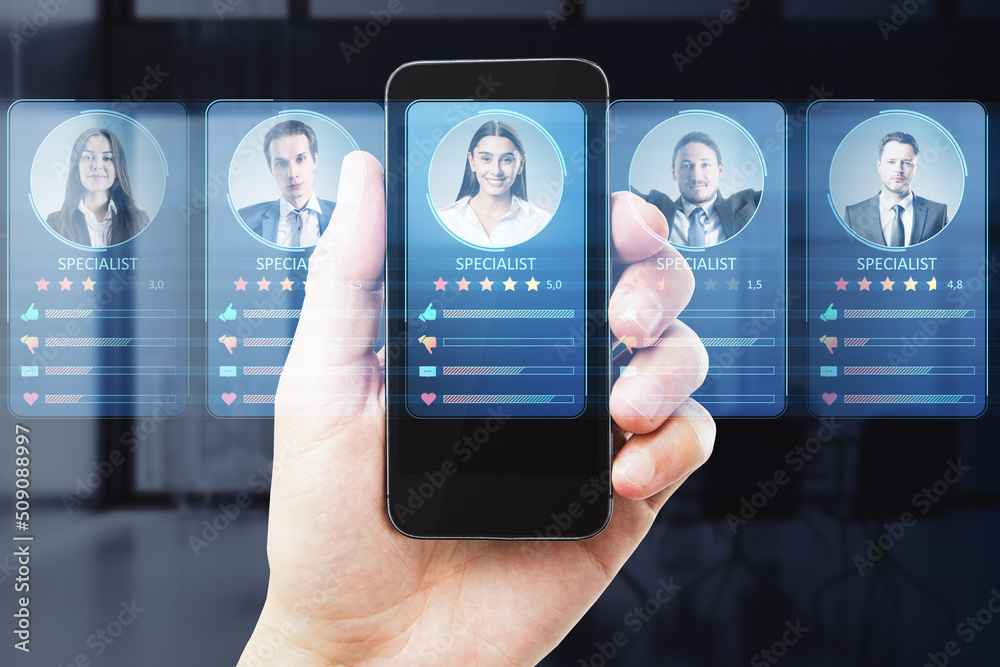 Poster cv online to choose the perfect employee for business. modern technologies for simplifying the human