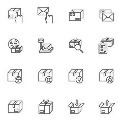 Postal shipping line icons set