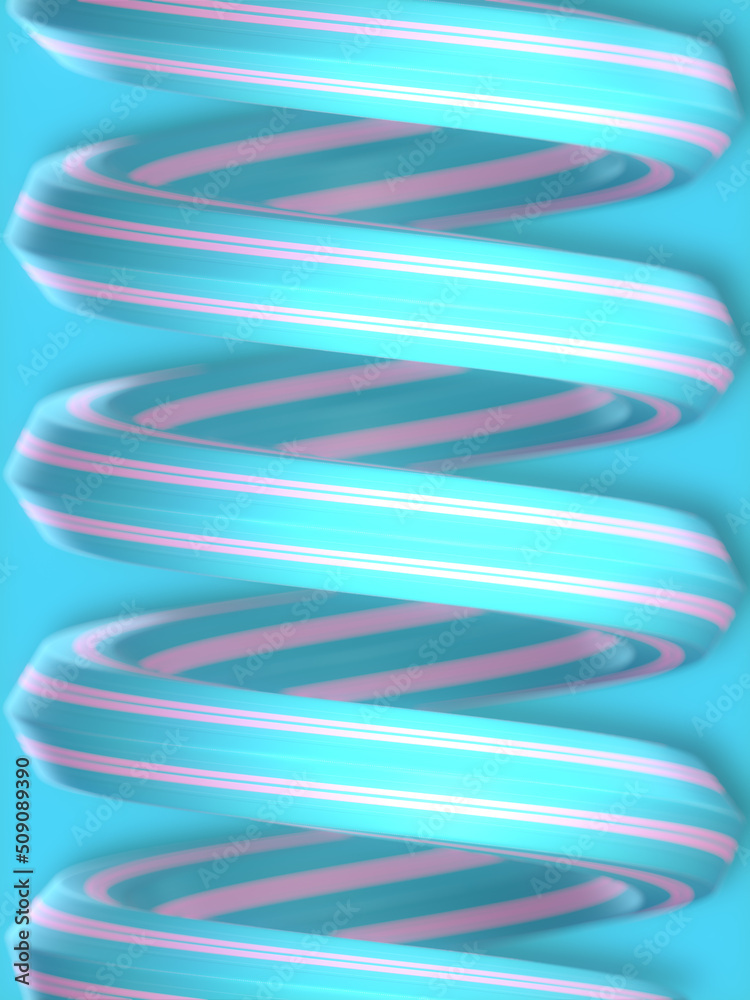 Fototapete Spiral with neon colored stripes and depth of field effect. Trendy 3d rendering digital illustration abstract background