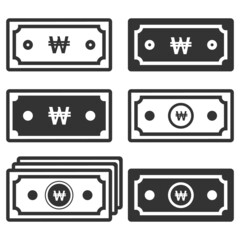 Korea won banknote icon. Money outline business graphic vector illustration.