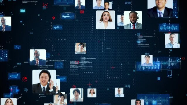 Communication network of multinational people. Global business. Video conference.