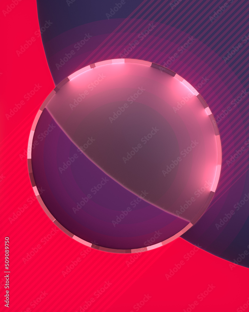 Poster Abstract geometric shape with a luminous ring in the center. 3d rendering graphic concept. Digital illustration