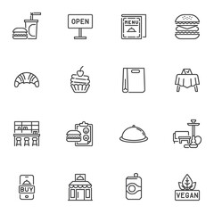 Restaurant menu line icons set