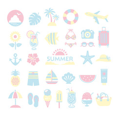 夏のイラストセット　夏　海　旅行　アイコン