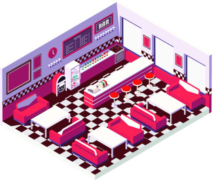 Isometric Retro Diner Vector Illustration