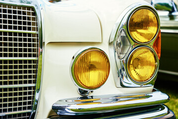 Retro car detail, Headlight of old vintage american car