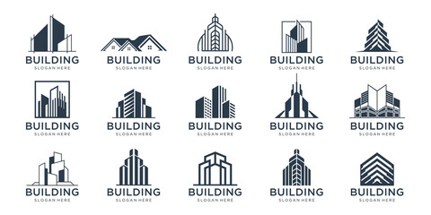 building logo design inspiration architecture sets, real estate logo design collection build.
