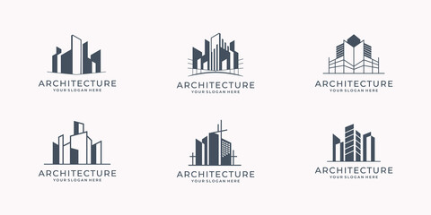 set architecture logo template inspiration. collection of building architect set design.