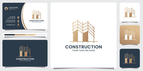 construction logo template with business card. construction architect and linear sketch design art