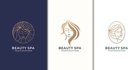 inspiration beauty woman logo set design. luxury beauty spa, feminine woman logo, golden color.