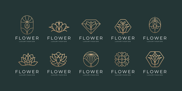 icon set flower line minimalist. Abstract beauty flower logo design collection.