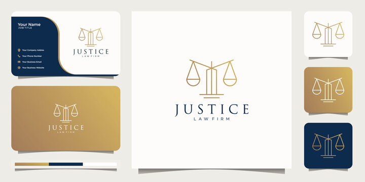 justice law firm premium logo design. law firm, logo design and business card template. Premium Vector