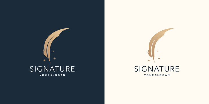 inspiration quill feather logo template. signature quill design vector for business of company name.