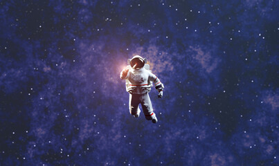 Fototapeta na wymiar Astronaut spacewalk in space and touching orb of light.
