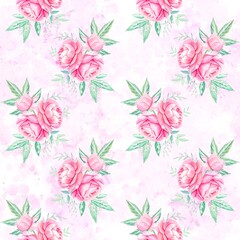 Fototapeta na wymiar Seamless pattern with pink peonies on a light background