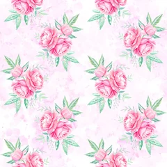 Fototapete Seamless pattern with pink peonies on a light background © Diasha Art