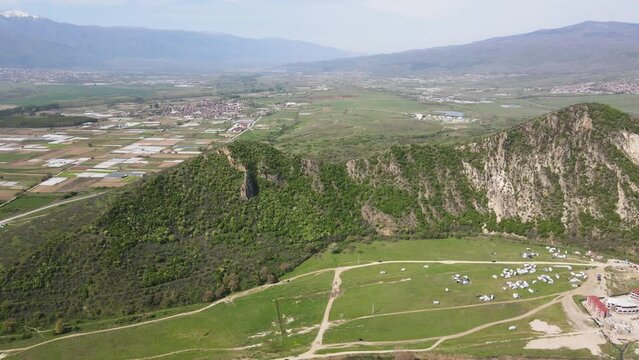 Aerial Spring view of Kozhuh Mountain and Petrich valley, Bulgaria