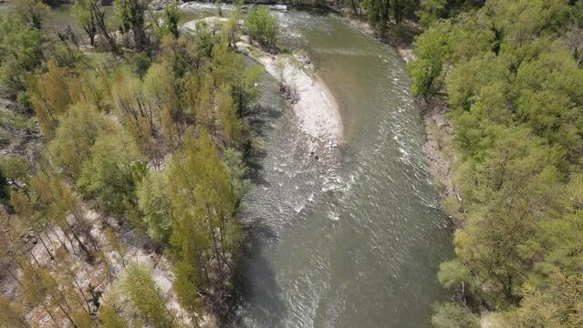 Aerial view of Struma River passing through the Kresna Gorge, Bulgaria