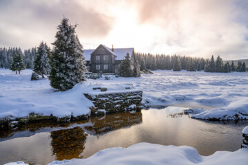Wintertime landscape of Jizera Mountains - obrazy, fototapety, plakaty