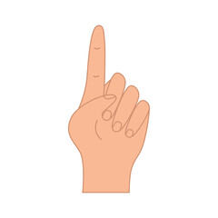 Gesture hand index finger up, vector illustration of isolate on white.
