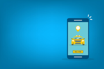 Taxi online service on mobile application with yellow taxicab and location. Get a taxi. Concept for order taxi service. 