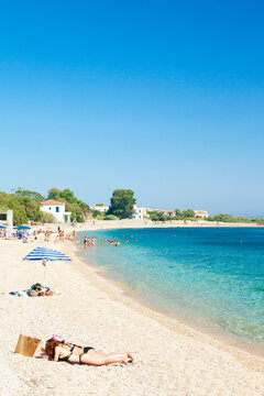 The amazing beach of Agios Isidoros, near Plomari village, in Lesvos island, Aegean Sea, Greece, Europe.