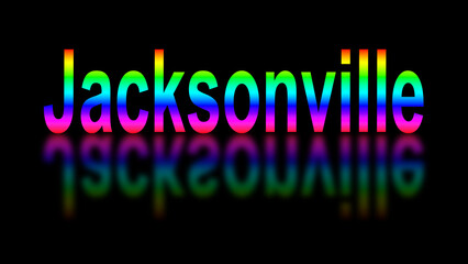 Rainbow colored city sign with reflection illustrating diversity, inclusion and equality