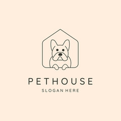 dog home pet house line art logo vector symbol illustration design
