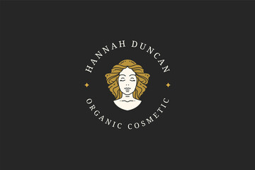 Portrait antique blonde woman posing circle place for text frame business logo vector