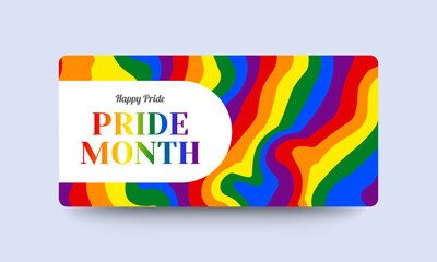 Happy pride month - rainbow pride ribbon roll heart shape with hands raised and on black background vector design