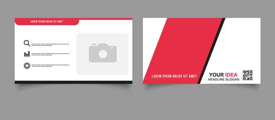 Business card with a place for a photo. Black and red header template for web. Vector banner
